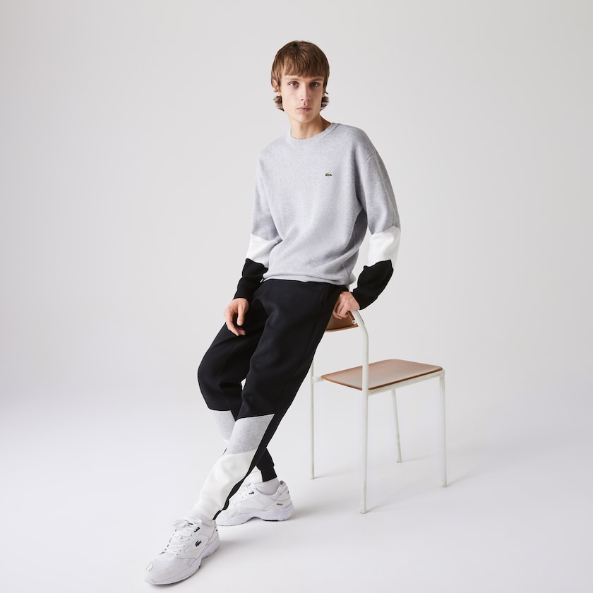 Men's Lacoste Grey / White / Black Sweaters Crew Neck Colorblock Cotton CB0-05020C5