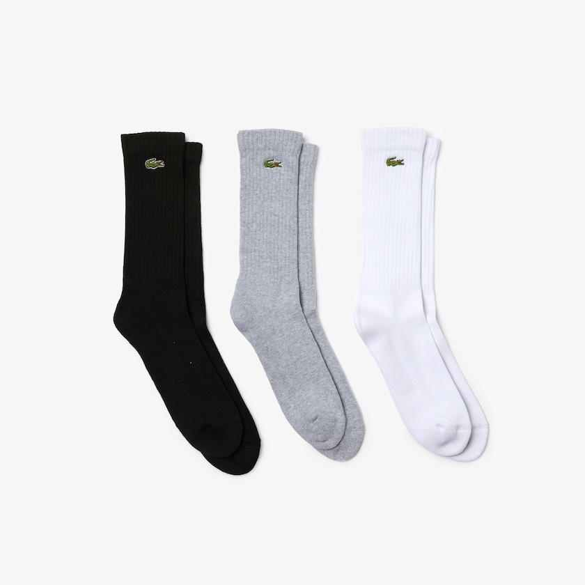 Men's Lacoste Grey / White / Black Socks Three-Pack Of SPORT High-Cut Cotton BK1-72047G9