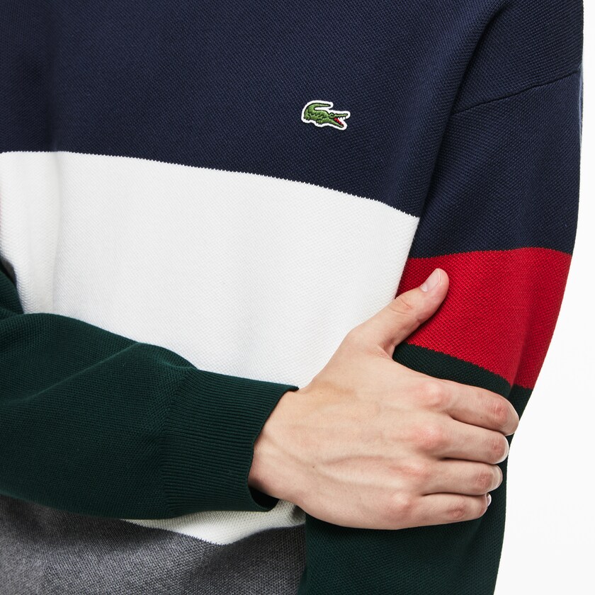 Men's Lacoste Grey / White / Blue / Red / Green Sweaters Crew Neck Colorblock Flat Ribbed Cotton VK4-96639M2