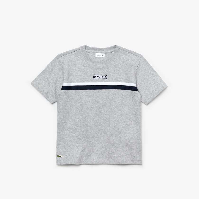 Kids' Lacoste Grey / White / Navy Blue T Shirts Crew Neck Two-Tone Band Cotton FX2-08700F7