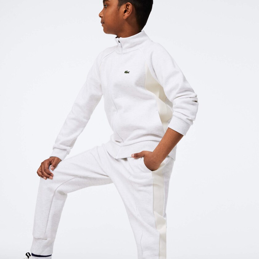 Kids' Lacoste Grey / White / Navy Blue Pants Full-Zip Contrast Side Panels Fleece ES5-87568F2