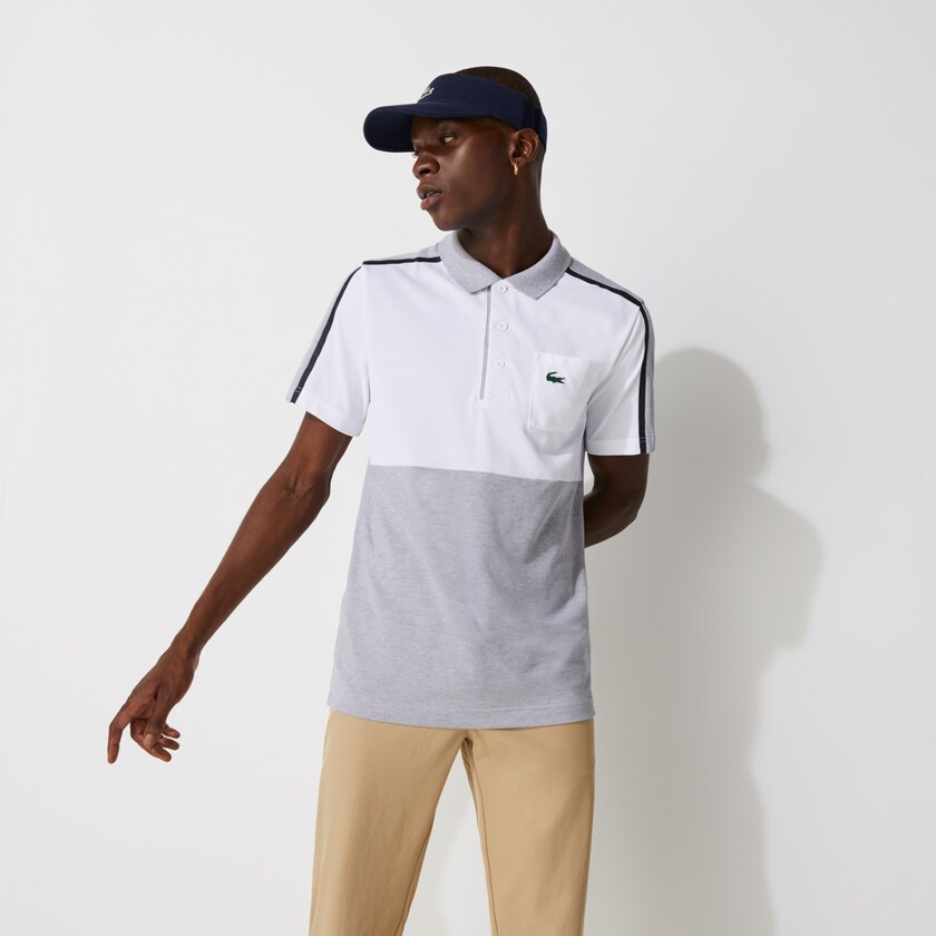 Men's Lacoste Grey / White / Navy Blue / Grey Polo Shirts SPORT Breathable Colorblock Golf DF8-25332W0
