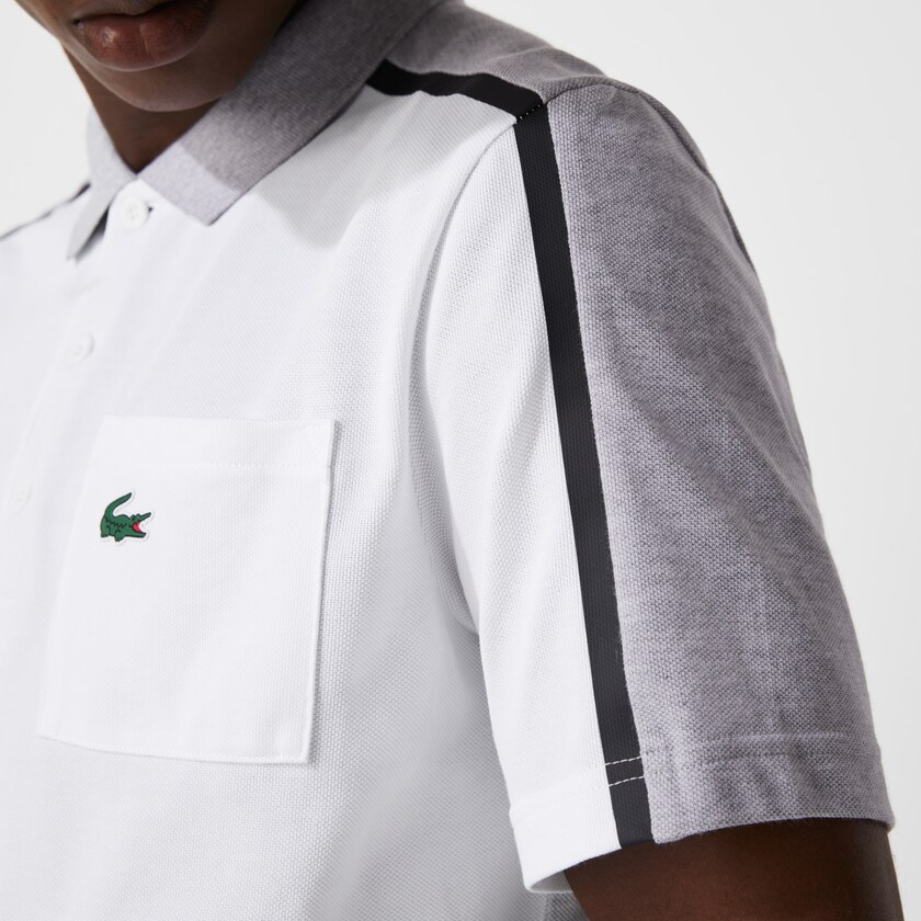 Men's Lacoste Grey / White / Navy Blue / Grey Polo Shirts SPORT Breathable Colorblock Golf DF8-25332W0