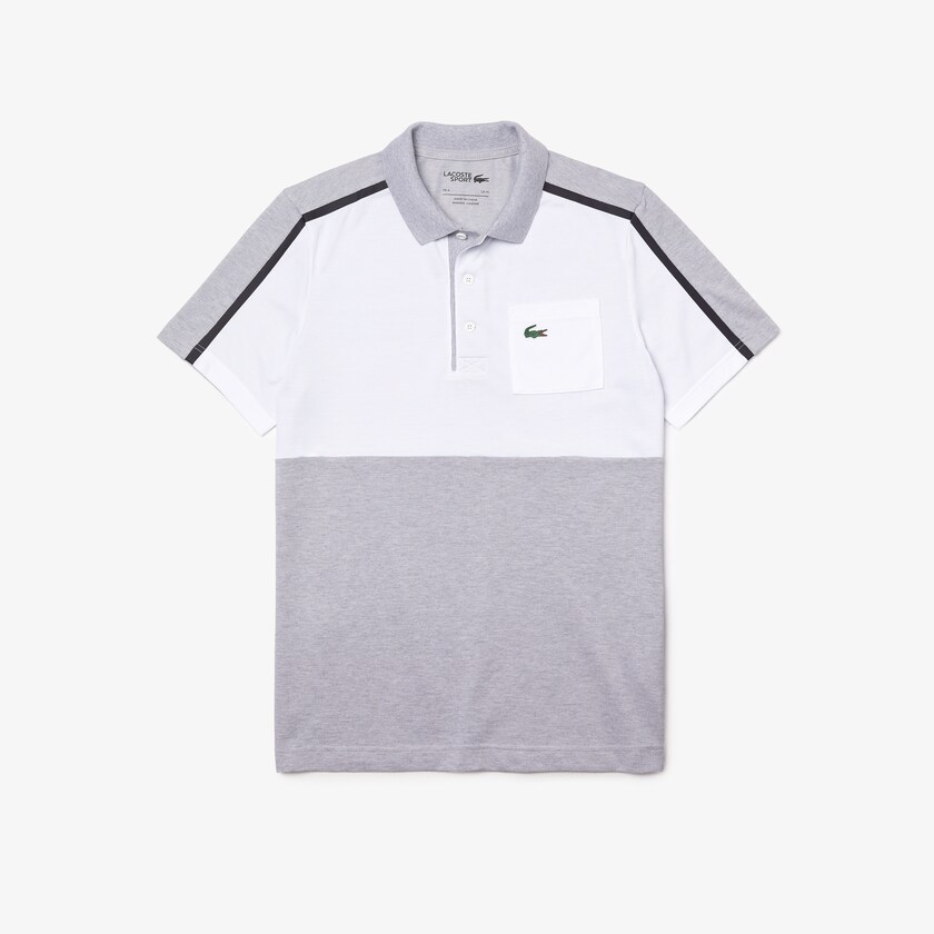 Men's Lacoste Grey / White / Navy Blue / Grey Polo Shirts SPORT Breathable Colorblock Golf DF8-25332W0