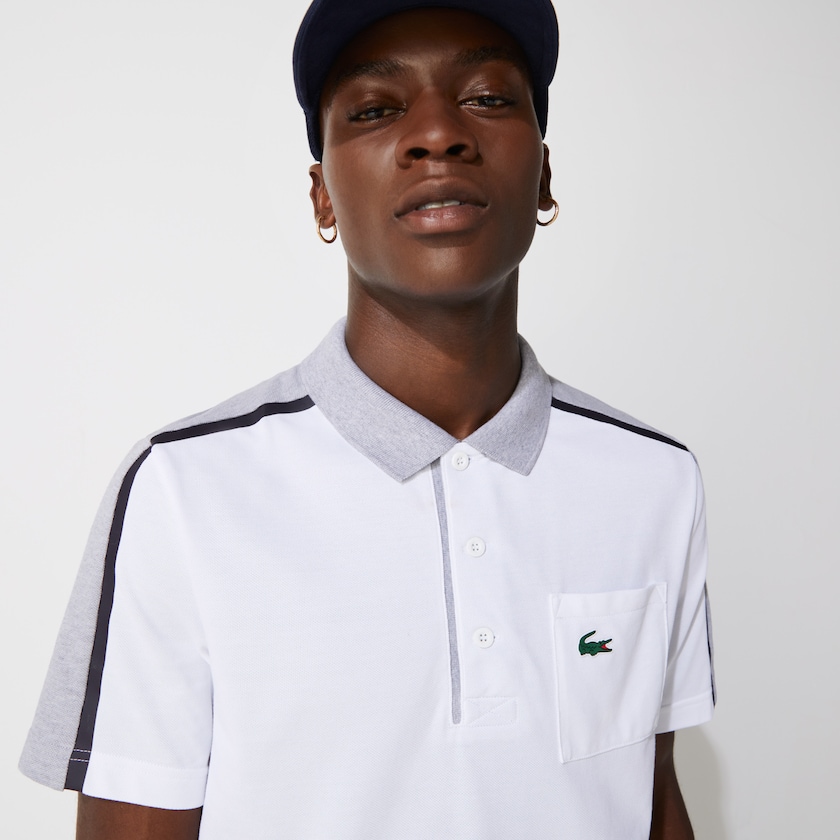 Men's Lacoste Grey / White / Navy Blue / Grey Polo Shirts SPORT Breathable Colorblock Golf DF8-25332W0