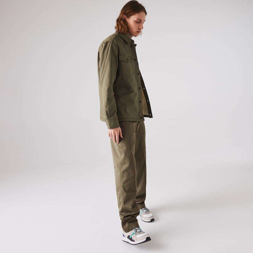 Men's Lacoste Khaki Green Pants Chevron Textured Cotton Cargo OM1-77387U4
