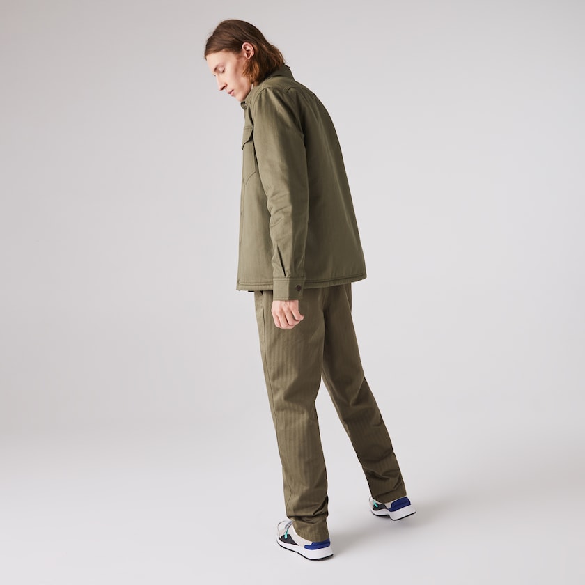 Men's Lacoste Khaki Green Pants Chevron Textured Cotton Cargo OM1-77387U4