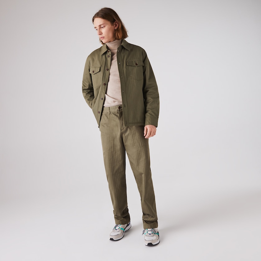 Men's Lacoste Khaki Green Pants Chevron Textured Cotton Cargo OM1-77387U4