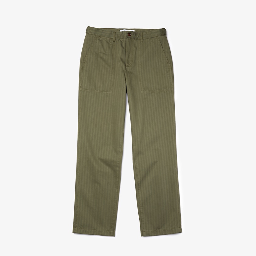 Men's Lacoste Khaki Green Pants Chevron Textured Cotton Cargo OM1-77387U4