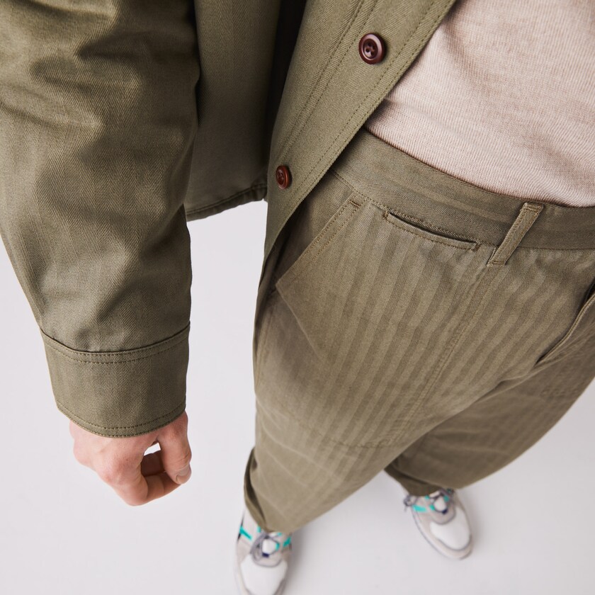 Men's Lacoste Khaki Green Pants Chevron Textured Cotton Cargo OM1-77387U4