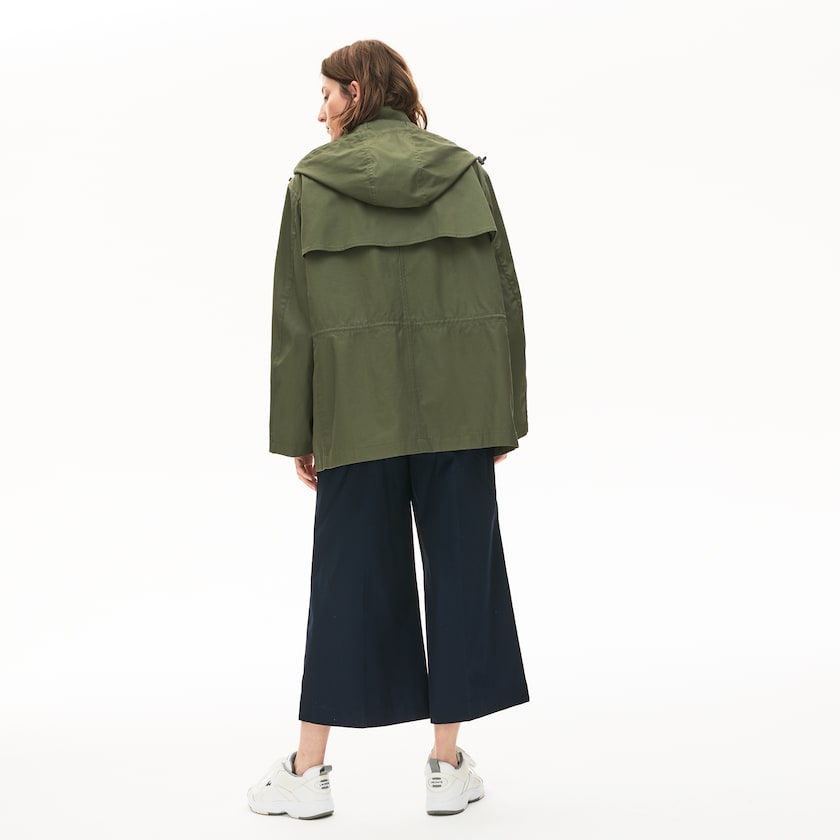 Women's Lacoste Khaki Green Parka Jackets Flared Water-Resistant HW4-50745Y0