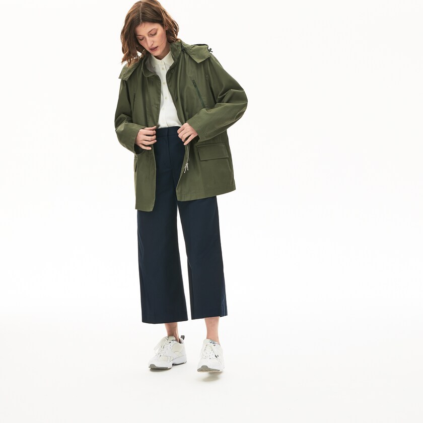 Women's Lacoste Khaki Green Parka Jackets Flared Water-Resistant HW4-50745Y0
