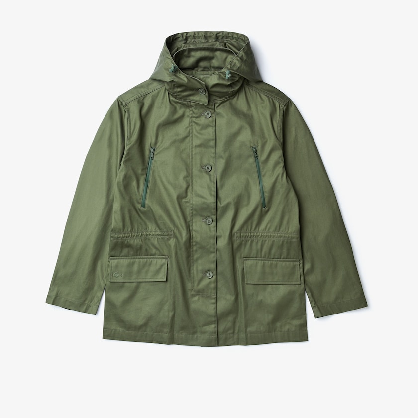 Women's Lacoste Khaki Green Parka Jackets Flared Water-Resistant HW4-50745Y0