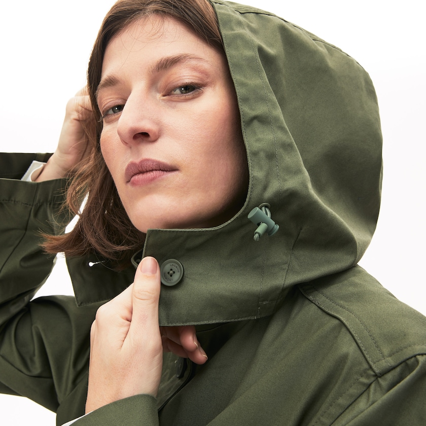 Women's Lacoste Khaki Green Parka Jackets Flared Water-Resistant HW4-50745Y0