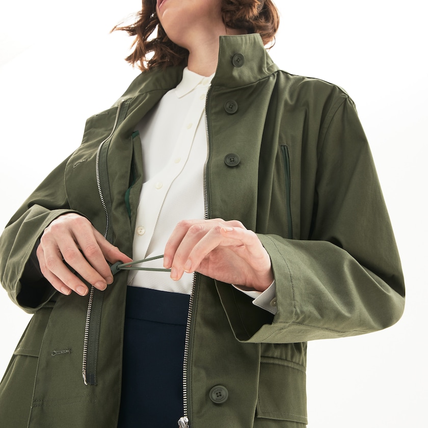 Women's Lacoste Khaki Green Parka Jackets Flared Water-Resistant HW4-50745Y0