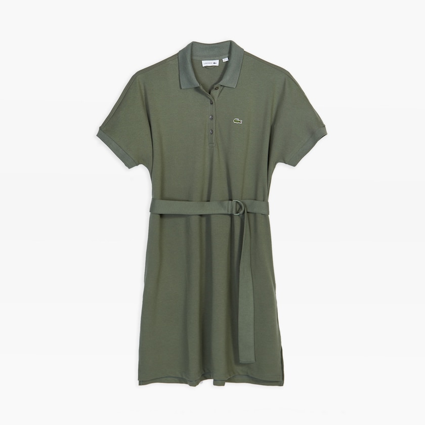 Women's Lacoste Khaki Green Polo Dress Kimono-Sleeved Wide CX6-00810K0