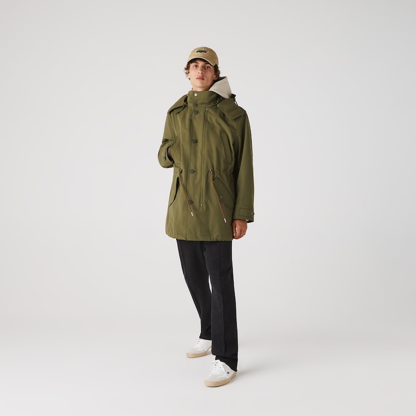 Men's Lacoste Khaki Green Parka Jackets Quilted Interior Jacket Water-Resistant 3-in-1 TT5-53125J7
