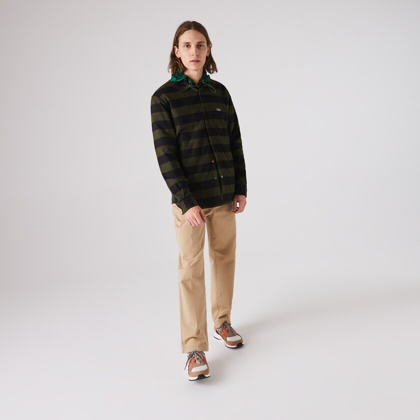 Men's Lacoste Khaki Green / Black Overshirts Checked Quilted Cotton Flannel VN5-25962X5
