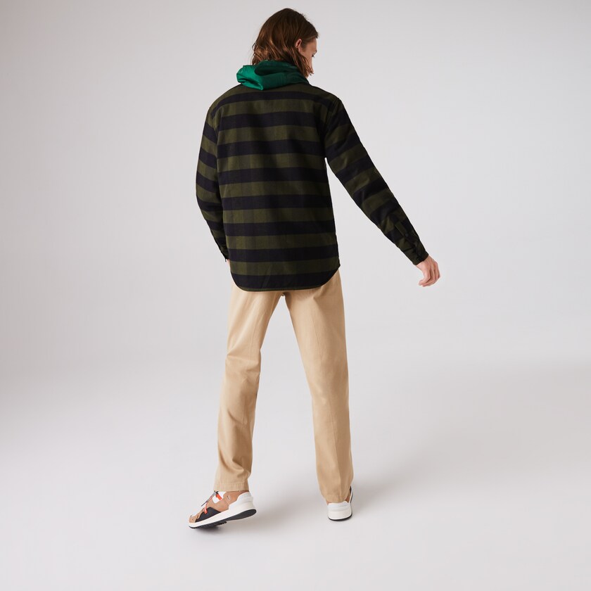 Men's Lacoste Khaki Green / Black Overshirts Checked Quilted Cotton Flannel VN5-25962X5