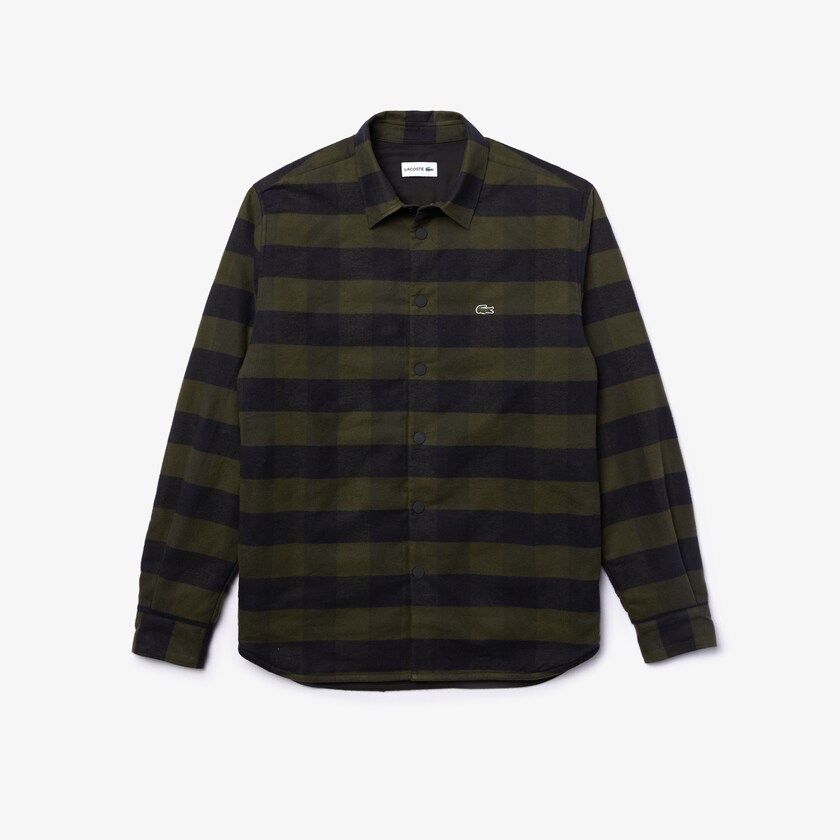 Men's Lacoste Khaki Green / Black Overshirts Checked Quilted Cotton Flannel VN5-25962X5