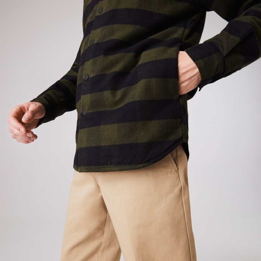 Men's Lacoste Khaki Green / Black Overshirts Checked Quilted Cotton Flannel VN5-25962X5
