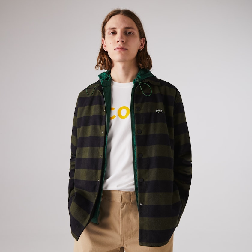 Men's Lacoste Khaki Green / Black Overshirts Checked Quilted Cotton Flannel VN5-25962X5
