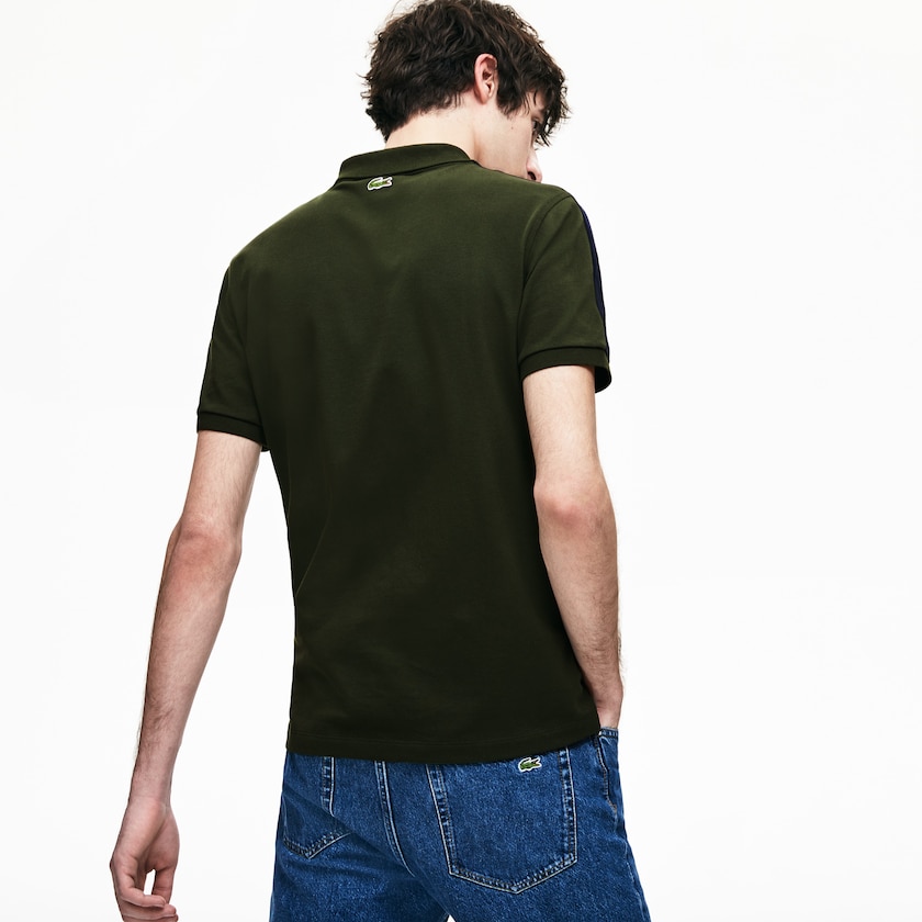 Men's Lacoste Khaki Green / Navy Blue Polo Shirts Slim Fit Cotton Mini Piqué UW0-24482Z9