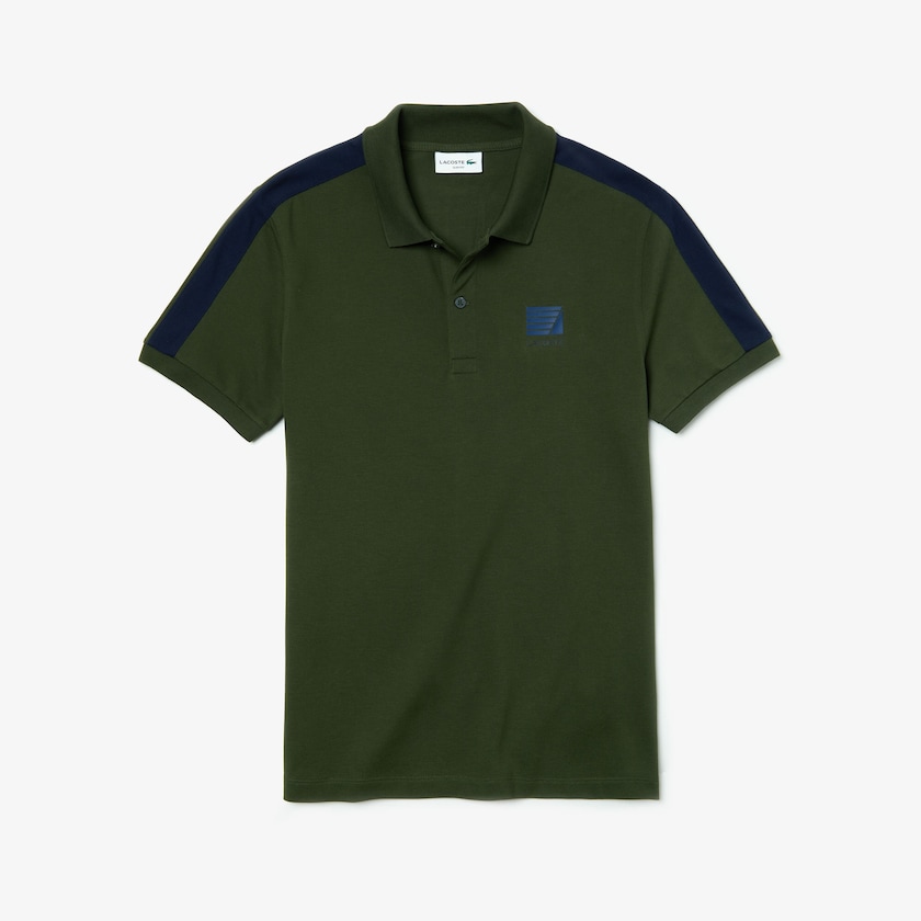 Men's Lacoste Khaki Green / Navy Blue Polo Shirts Slim Fit Cotton Mini Piqué UW0-24482Z9