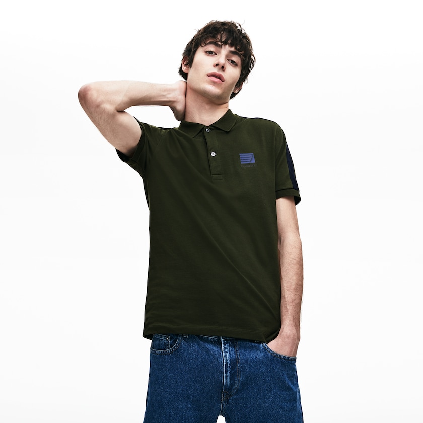 Men's Lacoste Khaki Green / Navy Blue Polo Shirts Slim Fit Cotton Mini Piqué UW0-24482Z9