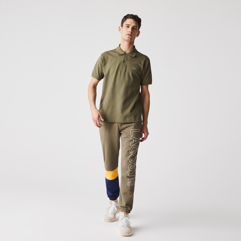 Men's Lacoste Khaki Green / Yellow / Blue Pants Colorblock Fleece Track OL6-51555Q0