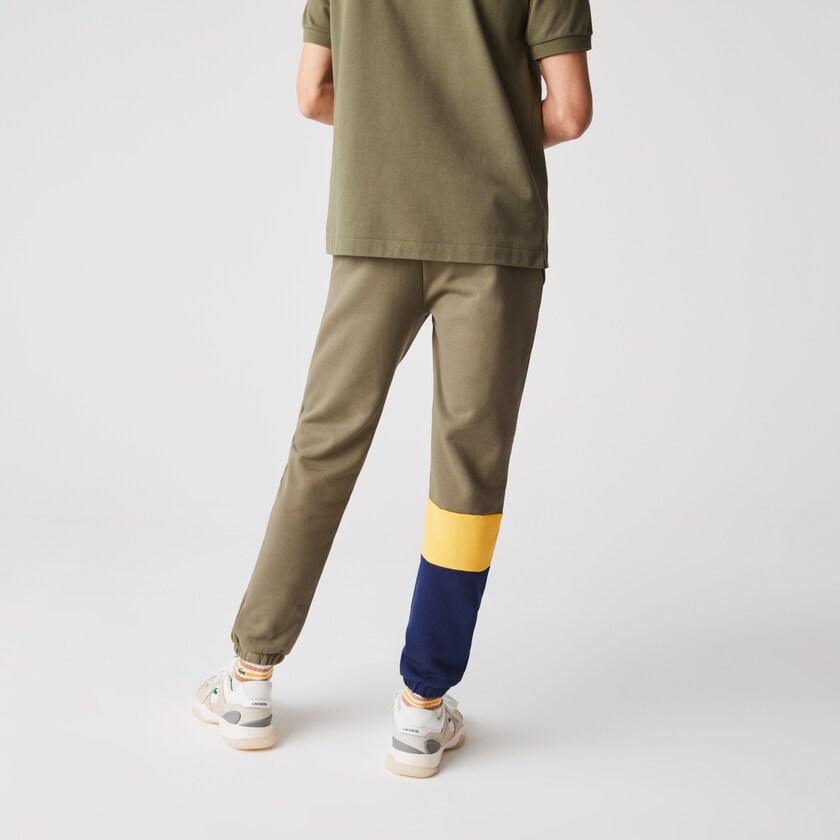 Men's Lacoste Khaki Green / Yellow / Blue Pants Colorblock Fleece Track OL6-51555Q0