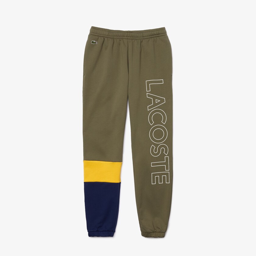 Men's Lacoste Khaki Green / Yellow / Blue Pants Colorblock Fleece Track OL6-51555Q0