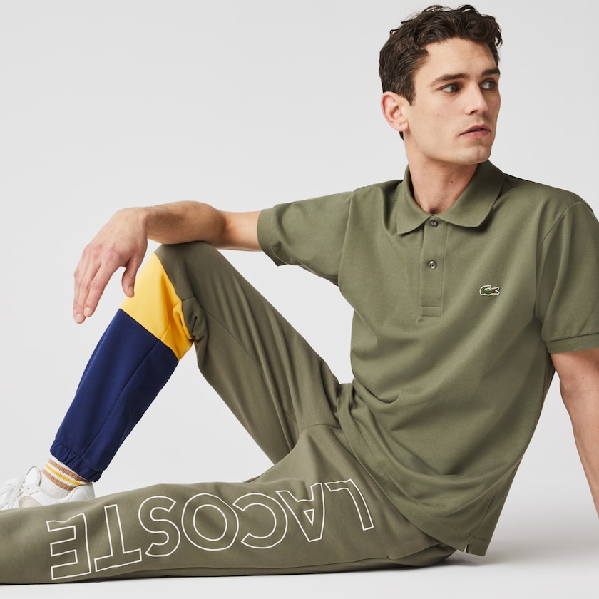 Men's Lacoste Khaki Green / Yellow / Blue Pants Colorblock Fleece Track OL6-51555Q0