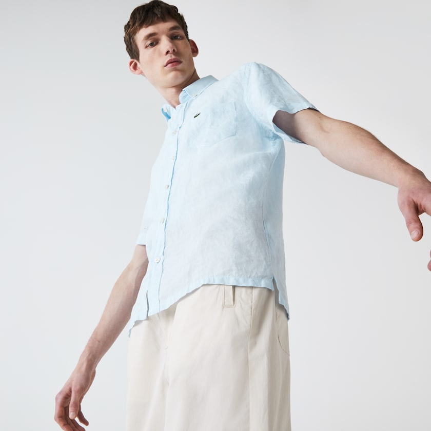 Men's Lacoste Light Blue Shirts Regular Fit Linen MQ9-63926Y1