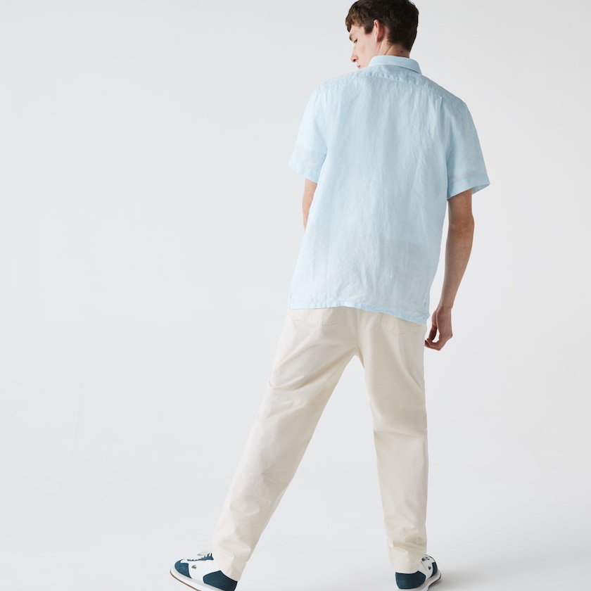 Men's Lacoste Light Blue Shirts Regular Fit Linen MQ9-63926Y1