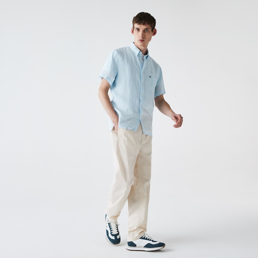 Men's Lacoste Light Blue Shirts Regular Fit Linen MQ9-63926Y1