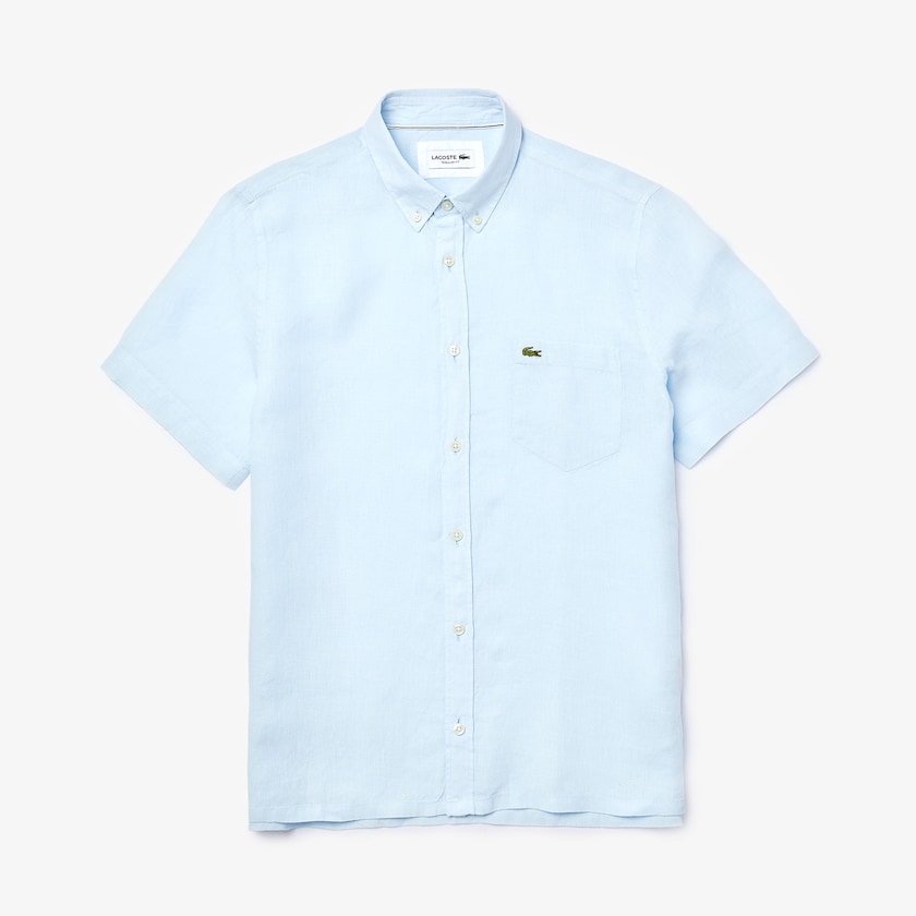 Men's Lacoste Light Blue Shirts Regular Fit Linen MQ9-63926Y1