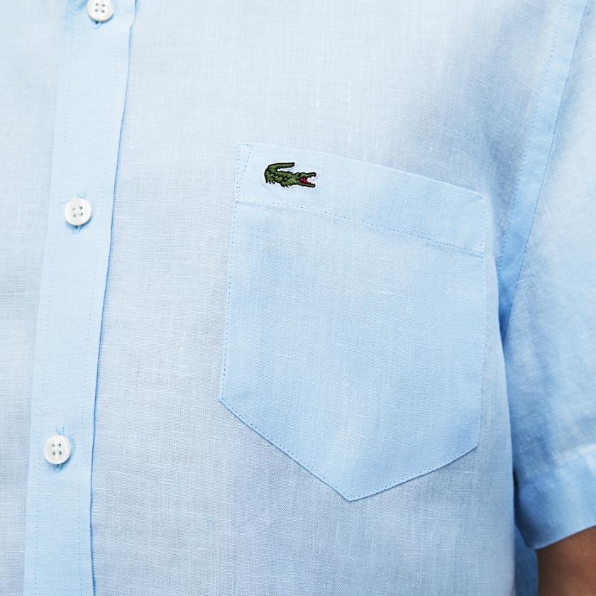 Men's Lacoste Light Blue Shirts Regular Fit Linen MQ9-63926Y1