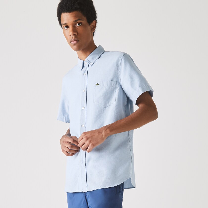 Men's Lacoste Light Blue Shirts Regular Fit Oxford Cotton JZ5-72357O8