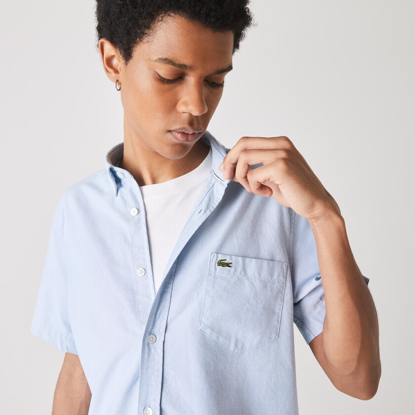 Men's Lacoste Light Blue Shirts Regular Fit Oxford Cotton JZ5-72357O8