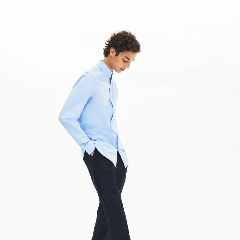Men's Lacoste Light Blue Shirts Slim-Fit Stretch Cotton Poplin IC1-70047E7