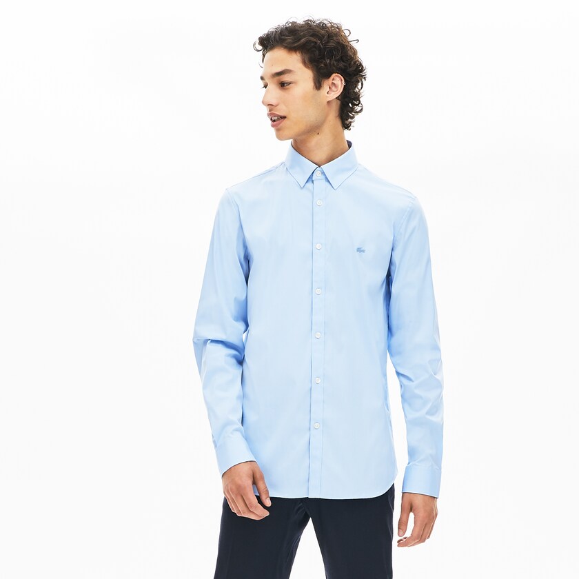Men's Lacoste Light Blue Shirts Slim-Fit Stretch Cotton Poplin IC1-70047E7