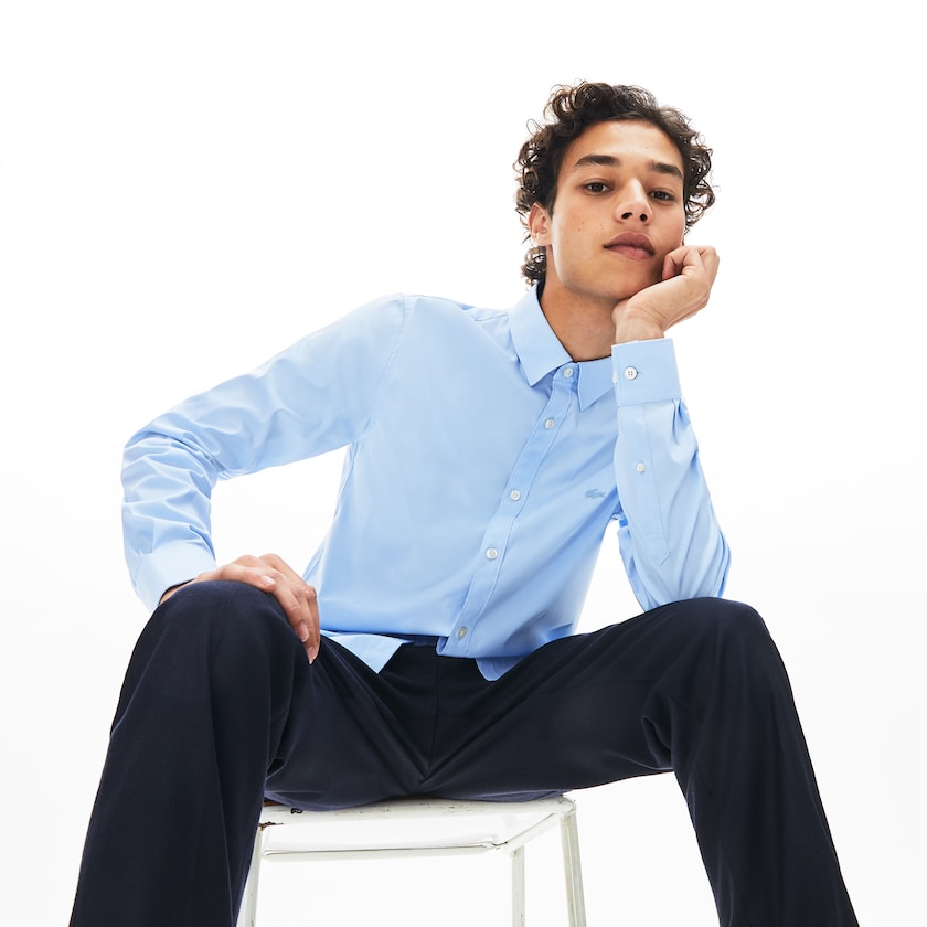 Men's Lacoste Light Blue Shirts Slim-Fit Stretch Cotton Poplin IC1-70047E7