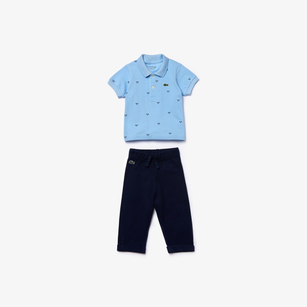 Kids' Lacoste Light Blue / Navy Blue T Shirts Baby Rattle And Cotton Piqué Pajama Box Set FO7-18951U7