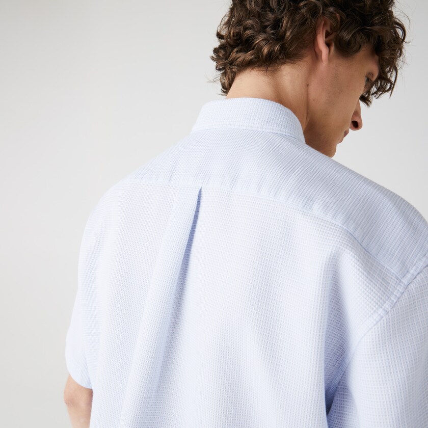 Men's Lacoste Light Blue / White Shirts Short-Sleeved Lightweight Cotton WX6-13221W4