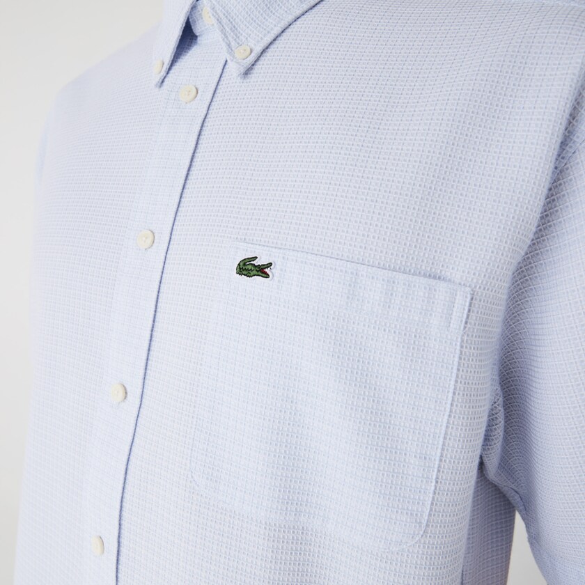 Men's Lacoste Light Blue / White Shirts Short-Sleeved Lightweight Cotton WX6-13221W4