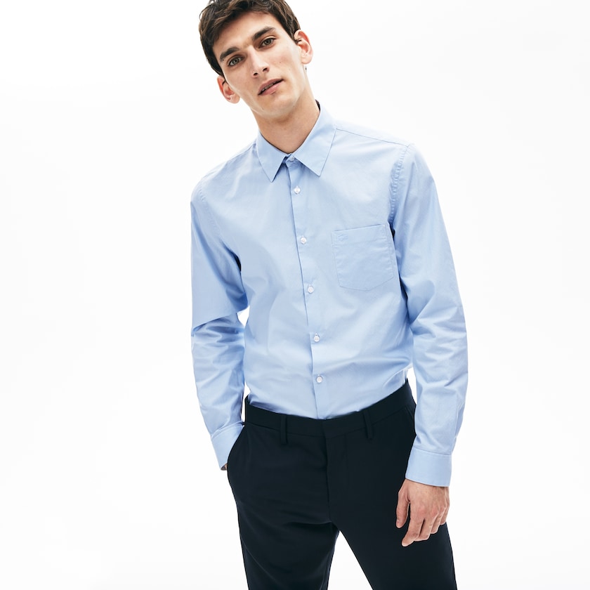 Men's Lacoste Light Blue / White Shirts Textured Cotton CC4-89688R4