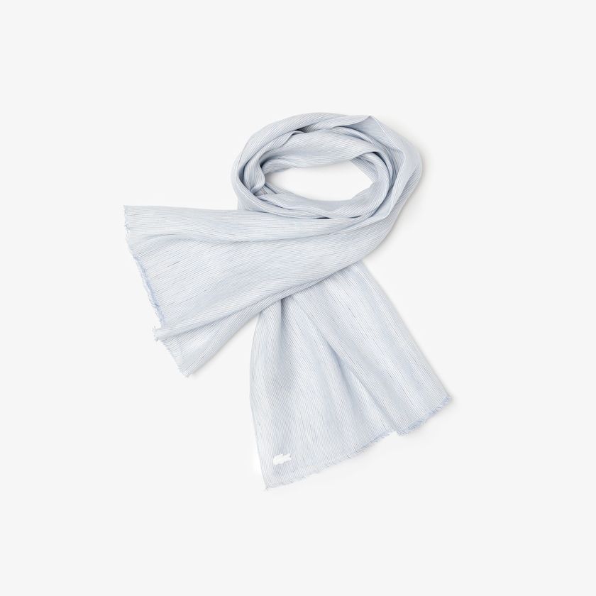 Women's Lacoste Light Blue / White / Navy Blue Scarves Pinstriped Cotton-Linen ZQ1-61576R8
