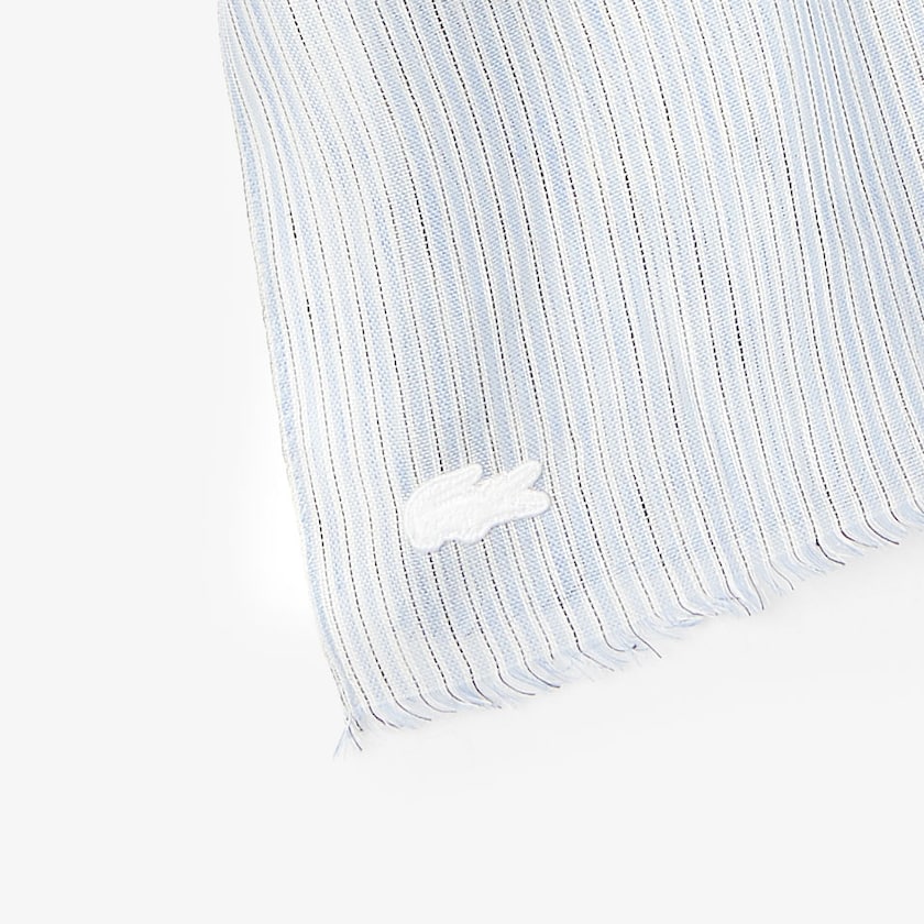 Women's Lacoste Light Blue / White / Navy Blue Scarves Pinstriped Cotton-Linen ZQ1-61576R8