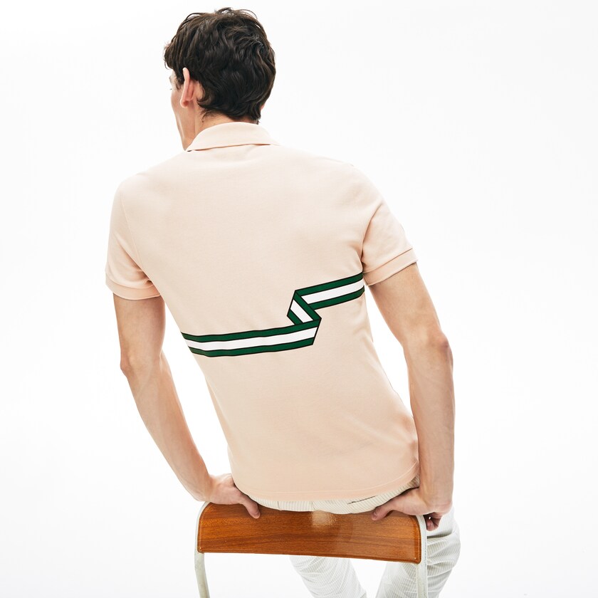 Men's Lacoste Light Pink Shirts Stripe Print Polo IB5-35223X4